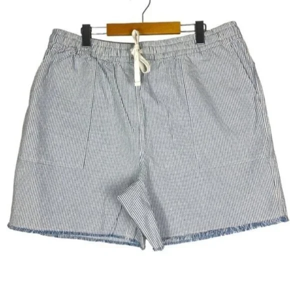 ROOTS WOMENS Coronet Blue Striped Pemberton Linen Blend Drawstring Shorts US XL - Picture 1 of 13
